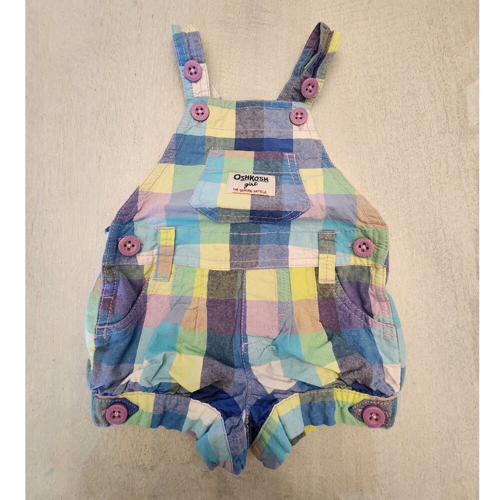 OshKosh B'Gosh Baby Girl SZ 6Month Plaid Overalls Romper